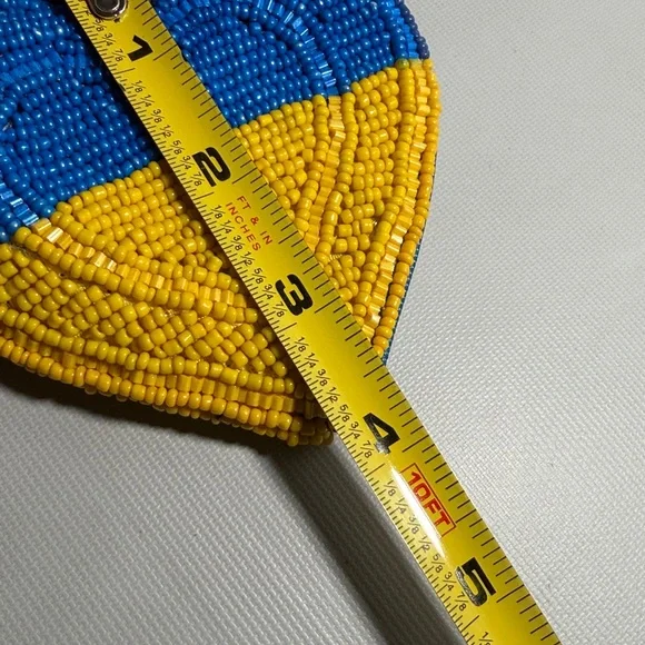 Mary Frances Blue and Yellow Beaded Heart Coin Pouch - Picture 5 of 7